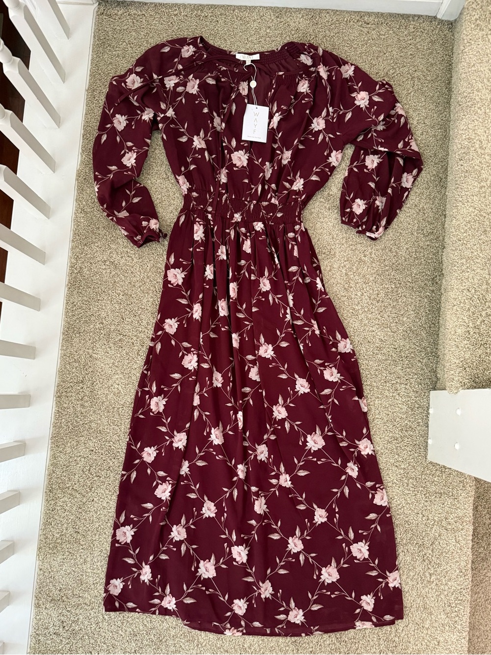 NWT Wayf Floral Maxi Dress Long Sleeve Burgundy Size M - Picture 2 of 4